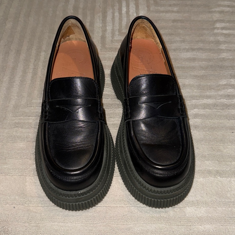 Ganni Black Leather Loafers